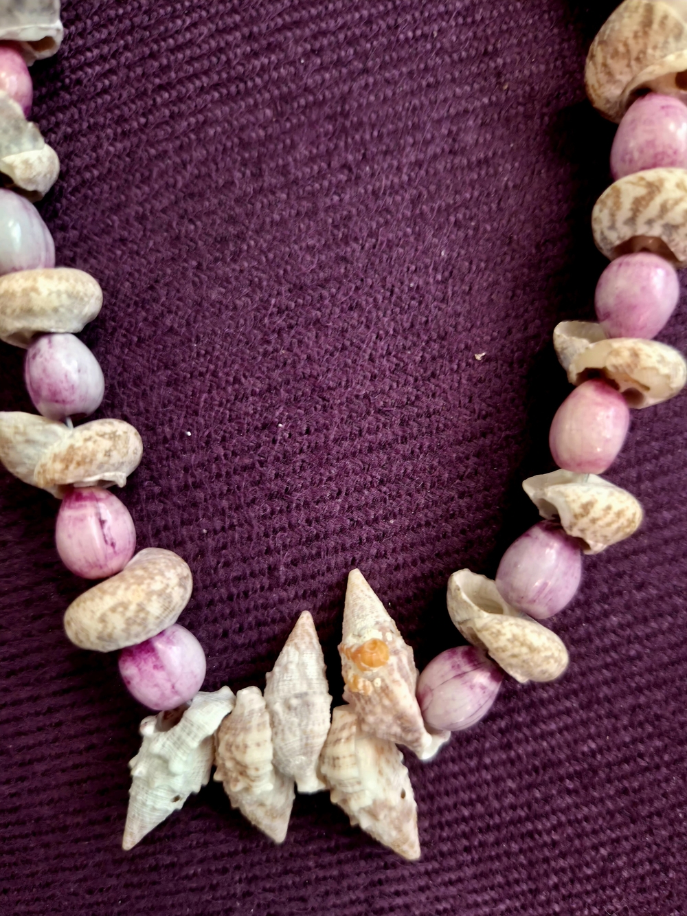 VTG Handcrafted Pink Glass Beads Natural Shells Necklace 13"